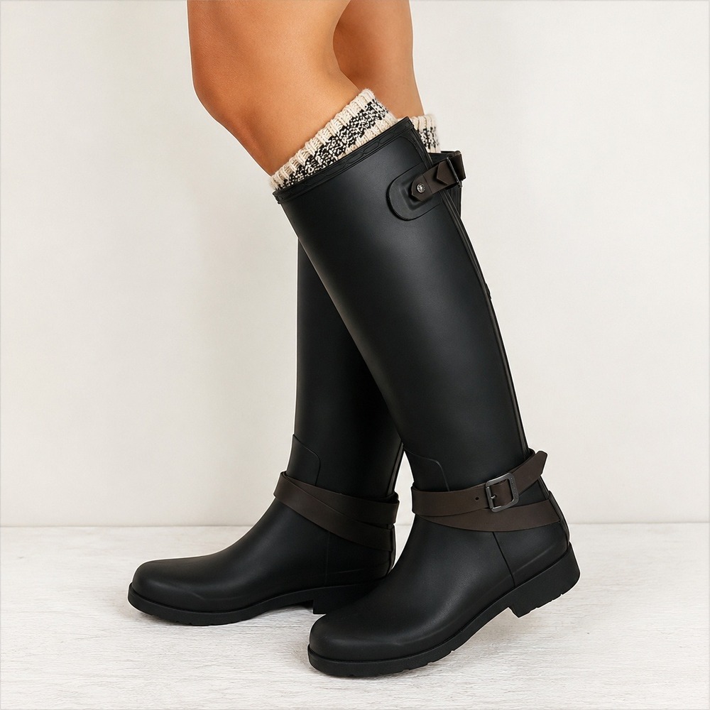 Hunter Tall Rain Boots Women Sz 8 Black Waterproof Equestrian Festival Gorpcore